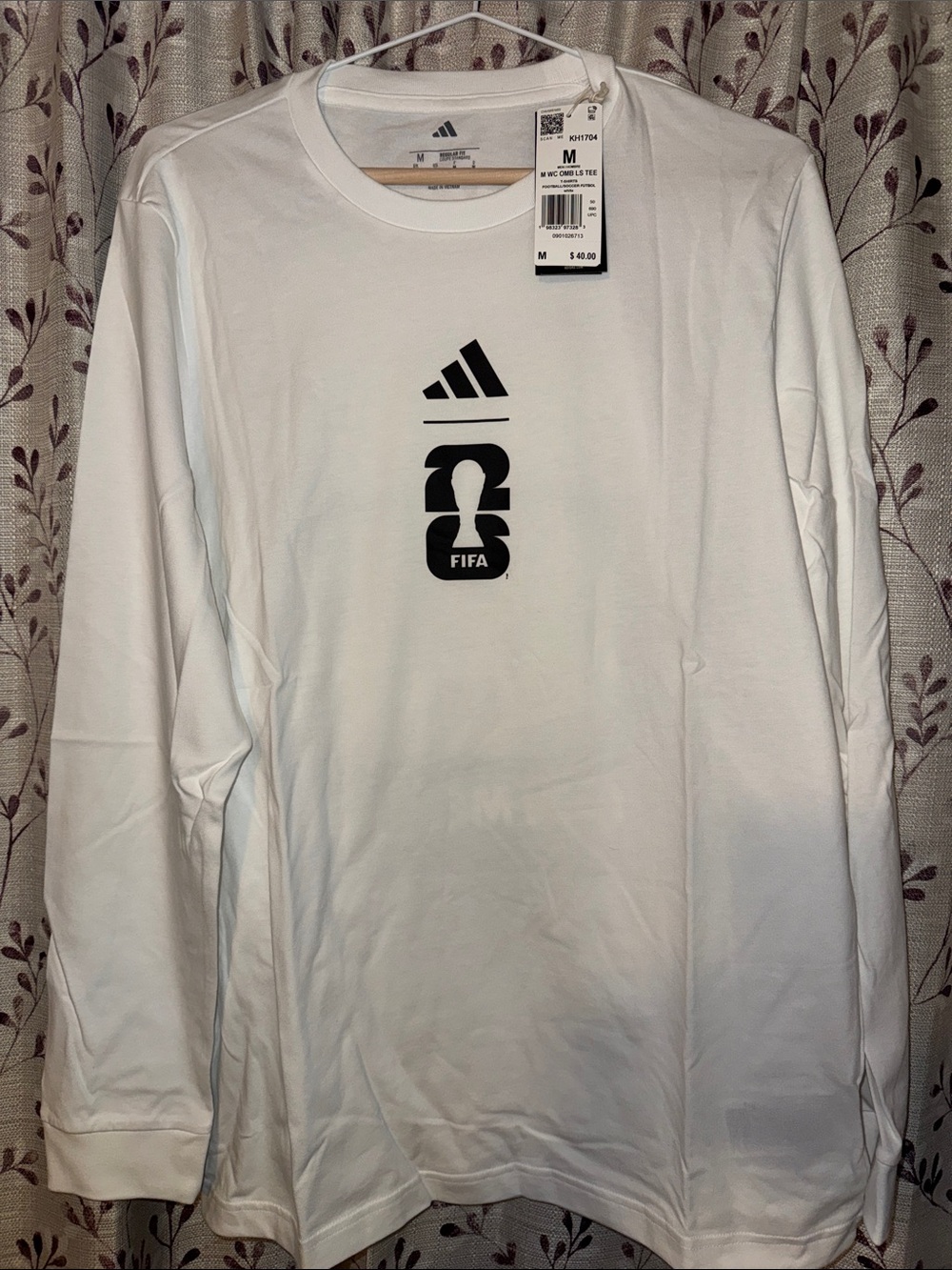 adidas White Long-Sleeve Tee with Black FIFA Logo
